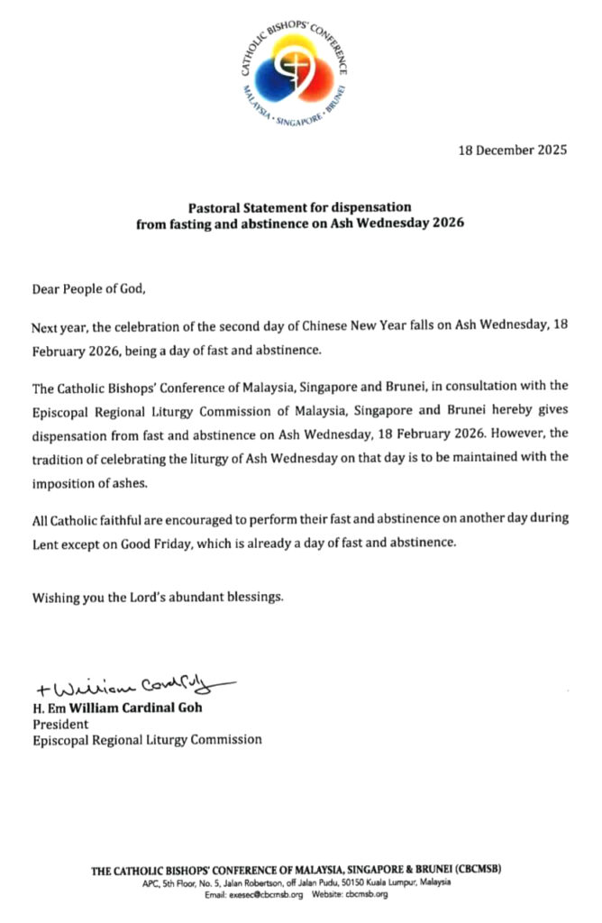 马新汶天主教主教团 关于 2026 年圣灰星期三